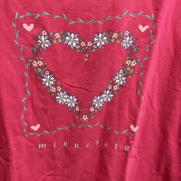 Vintage Minnesota Floral Heart T Shirt Pink Anvil XL 90s USA Made - Picture 2 of 7